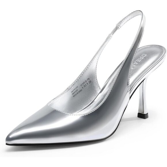 🆕Women Silver Sling Back Stiletto Pumps Shoes Pointed Closed Toe Kitten Heel - Picture 1 of 7
